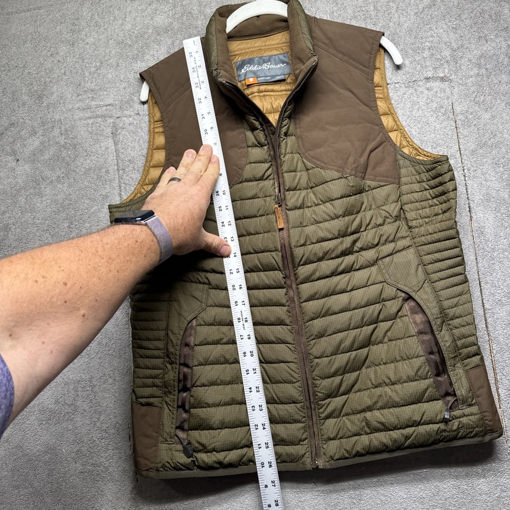Vintage Eddie Bauer Sport Shop Down Puffer Vest Women Large Green Brown Gorpcore - Picture 4 of 10
